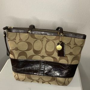 Coach Signature Canvas Tote Khaki and Brown